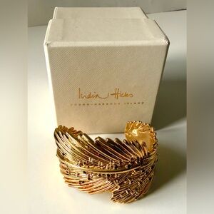 India Hicks Wild Feather Cuff Bracelet 14K Gold Plated Brass with Czech Crystals
